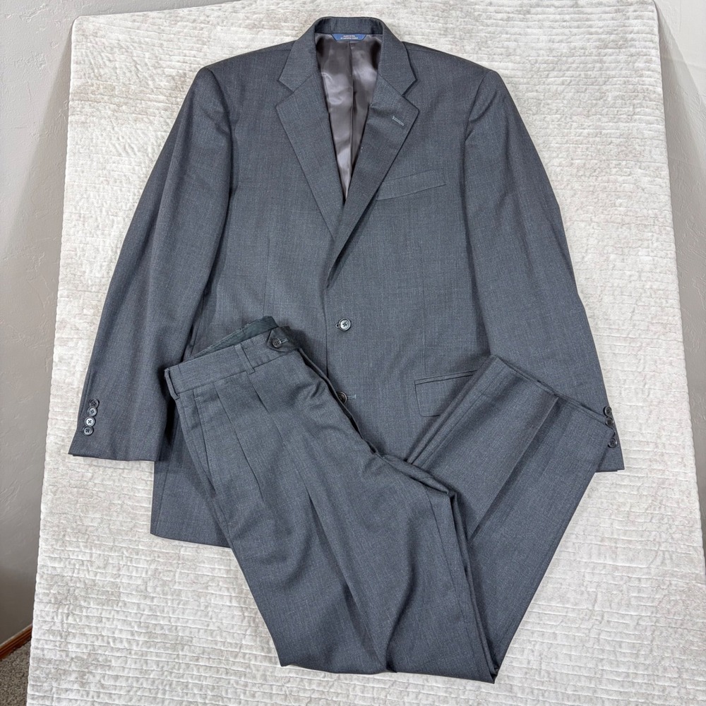 Brooks Brothers 1818 Madison Suit Mens Charcoal Gray Wool Pleated 2 Piece Set